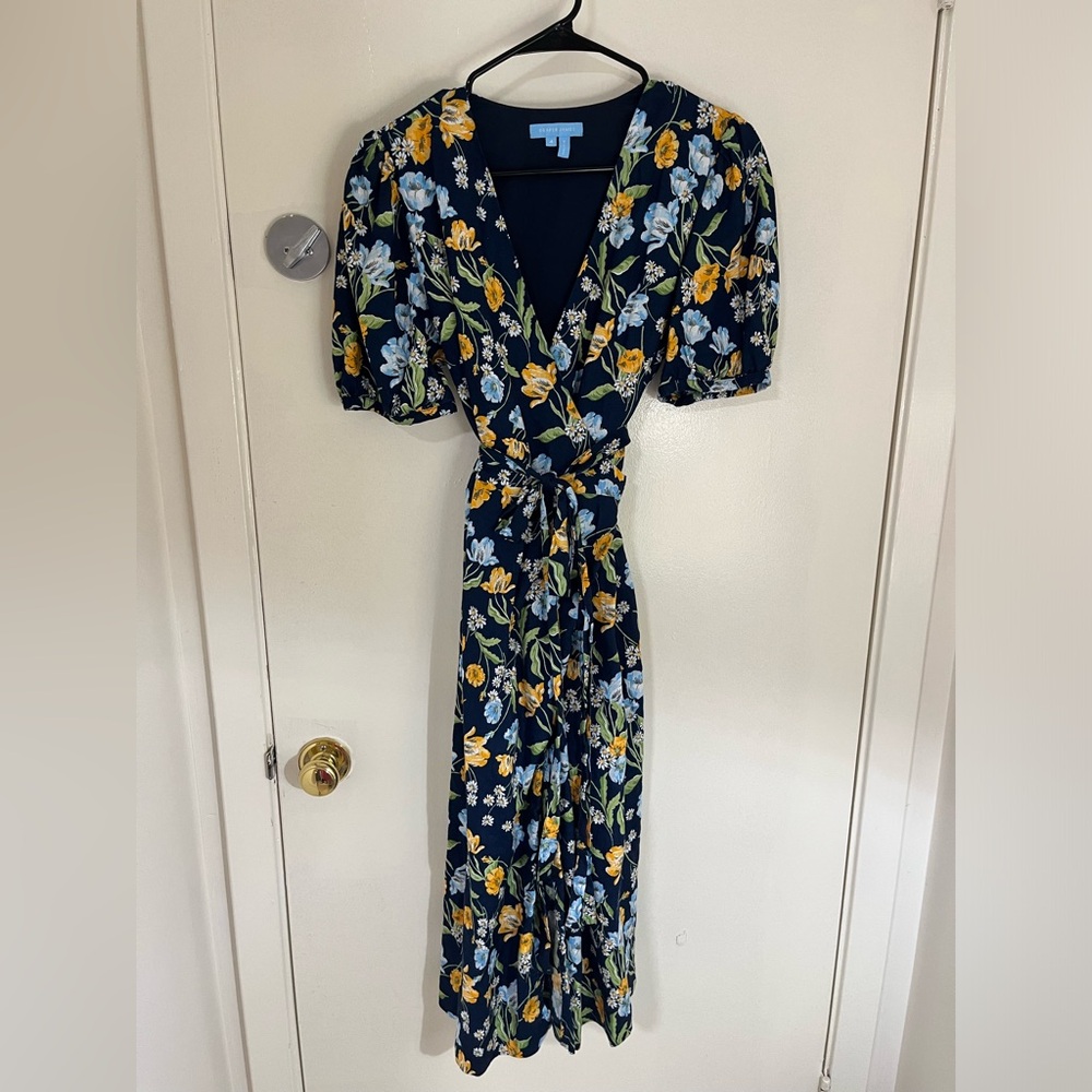 Draper James navy floral wrap midi dress